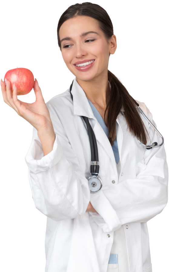 A Female Nutritionist Holding an Apple